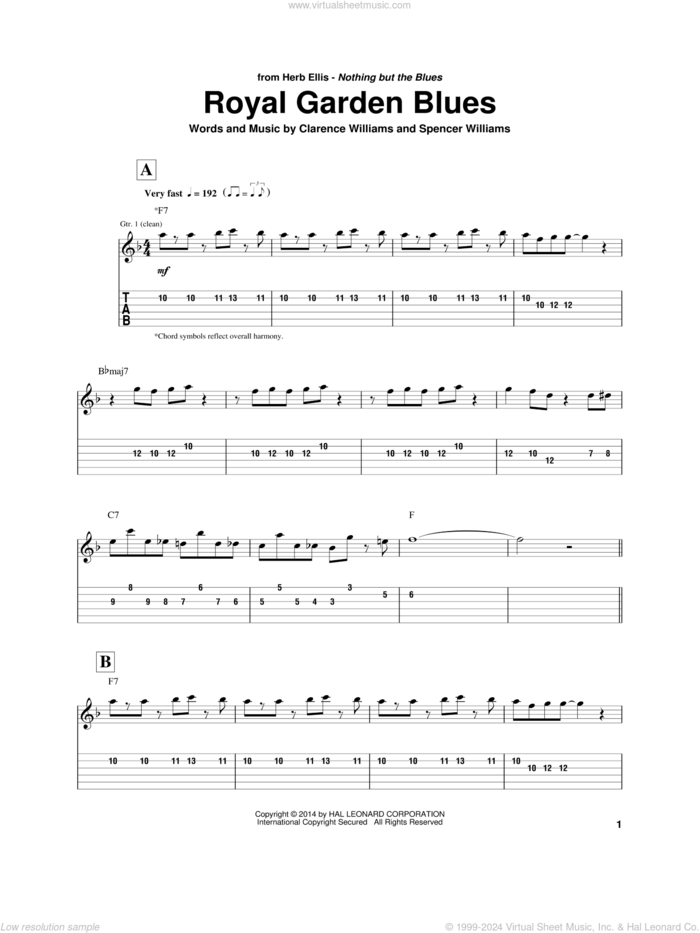 Royal Garden Blues sheet music for electric guitar (transcription) by Herb Ellis, Clarence Williams and Spencer Williams, intermediate skill level