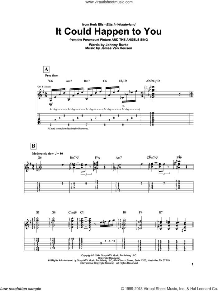 It Could Happen To You sheet music for electric guitar (transcription) by Herb Ellis, Jimmy van Heusen and John Burke, intermediate skill level