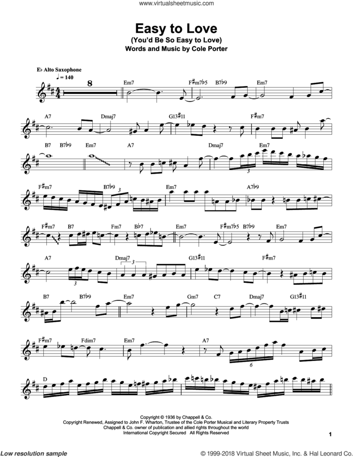 Easy To Love (You'd Be So Easy To Love) sheet music for tenor saxophone solo (transcription) by Sonny Stitt and Cole Porter, intermediate tenor saxophone (transcription)
