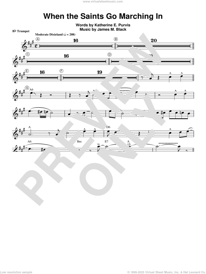 When The Saints Go Marching In sheet music for trumpet solo (transcription) by Louis Armstrong, James M. Black and Katherine E. Purvis, intermediate trumpet (transcription)