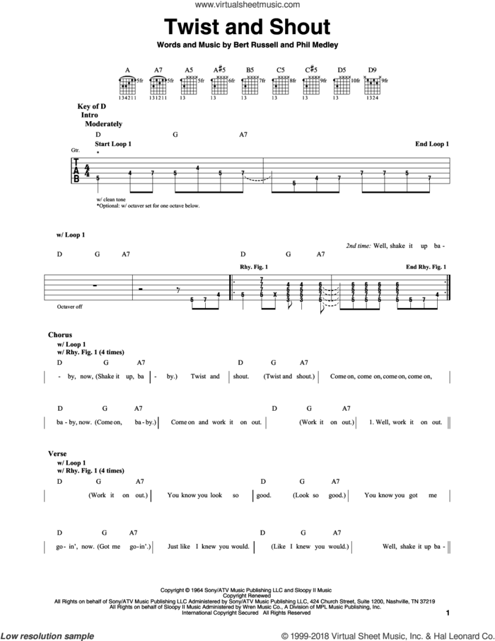 Twist And Shout sheet music for guitar solo (lead sheet) by The Beatles, Bert Russell and Phil Medley, intermediate guitar (lead sheet)