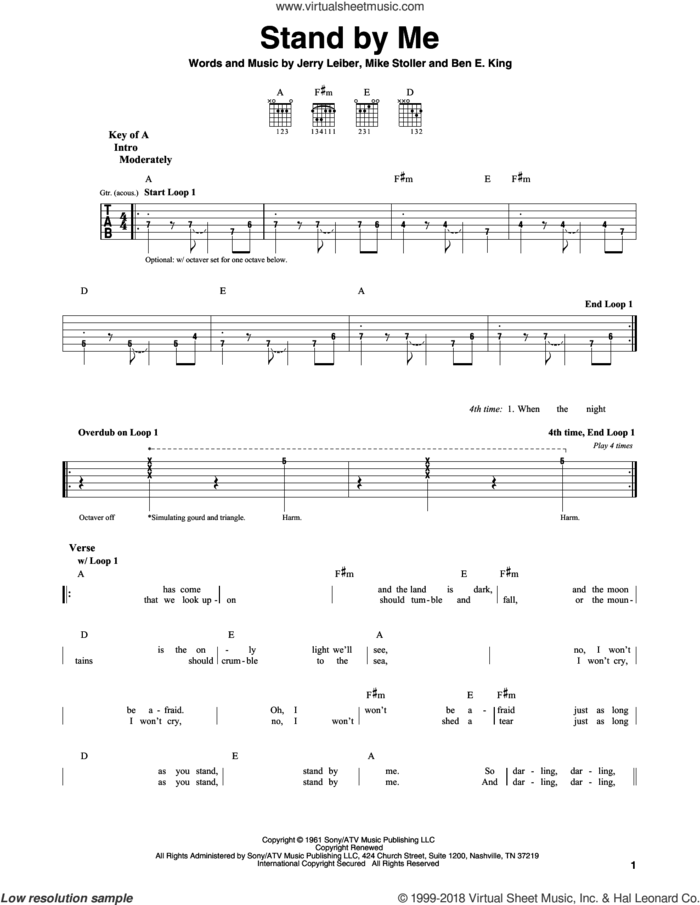 Stand By Me sheet music for guitar solo (lead sheet) by Ben E. King, Mickey Gilley, Jerry Leiber and Mike Stoller, intermediate guitar (lead sheet)