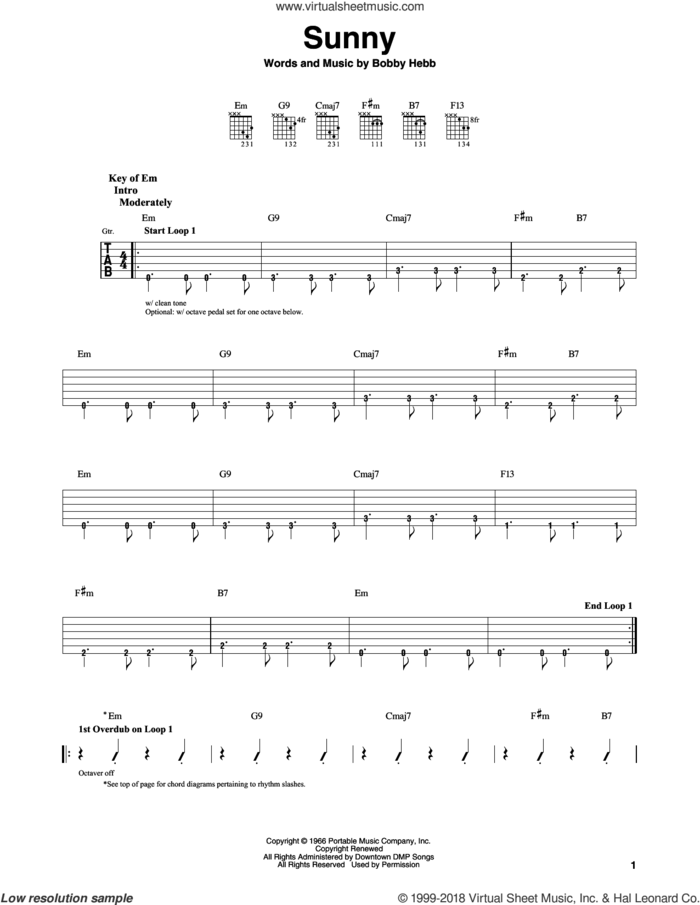 Sunny sheet music for guitar solo (lead sheet) by Pat Martino and Bobby Hebb, intermediate guitar (lead sheet)
