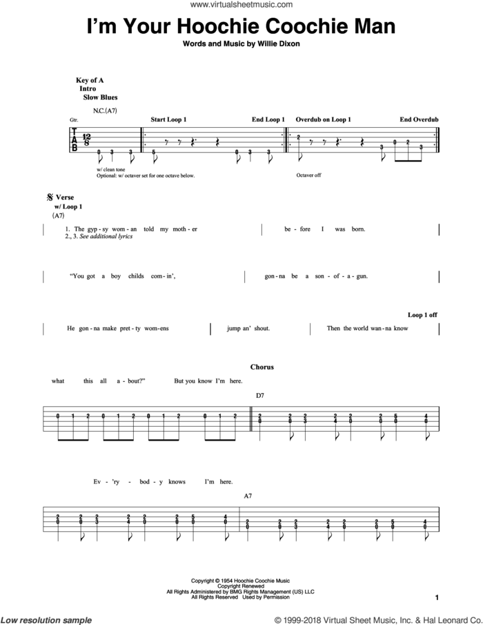 I'm Your Hoochie Coochie Man sheet music for guitar solo (lead sheet) by Muddy Waters, Jimi Hendrix and Willie Dixon, intermediate guitar (lead sheet)