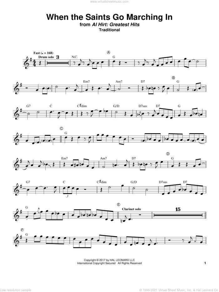 When The Saints Go Marching In sheet music for trumpet solo (transcription)  and Al Hirt, intermediate trumpet (transcription)