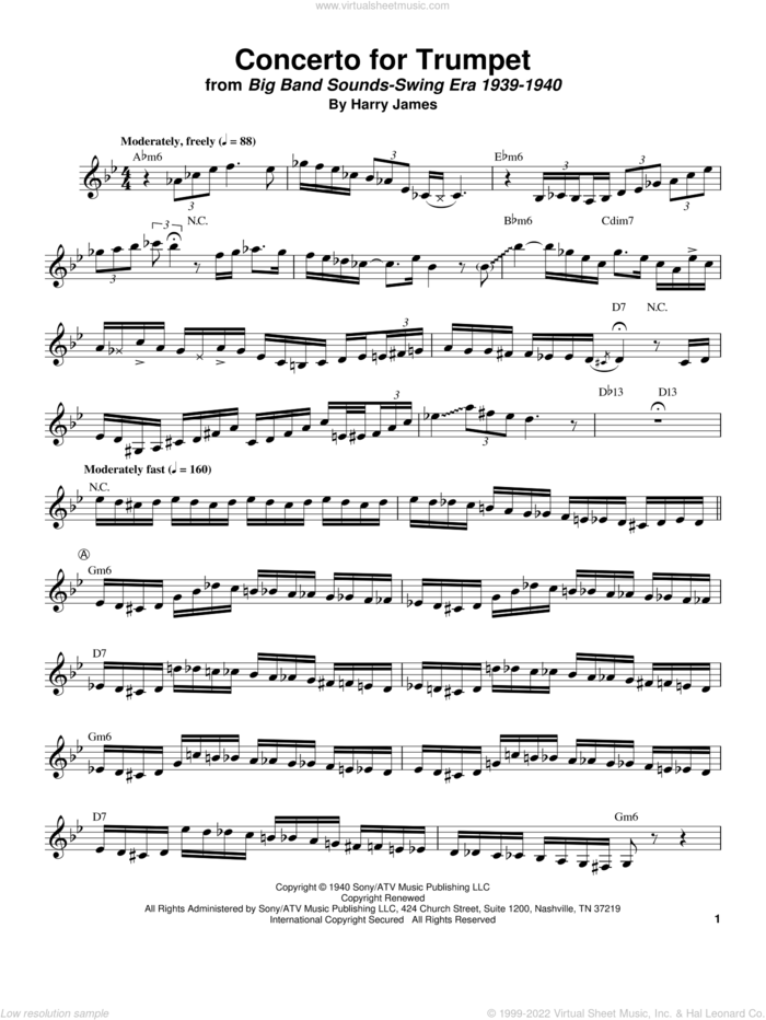 Concerto For Trumpet sheet music for trumpet solo (transcription) by Harry James, intermediate trumpet (transcription)