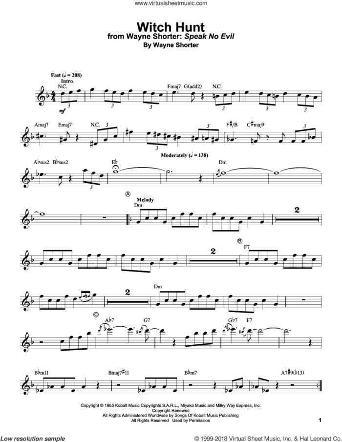 Witch Hunt sheet music for trumpet solo (transcription) by Wayne Shorter and Freddie Hubbard, intermediate trumpet (transcription)