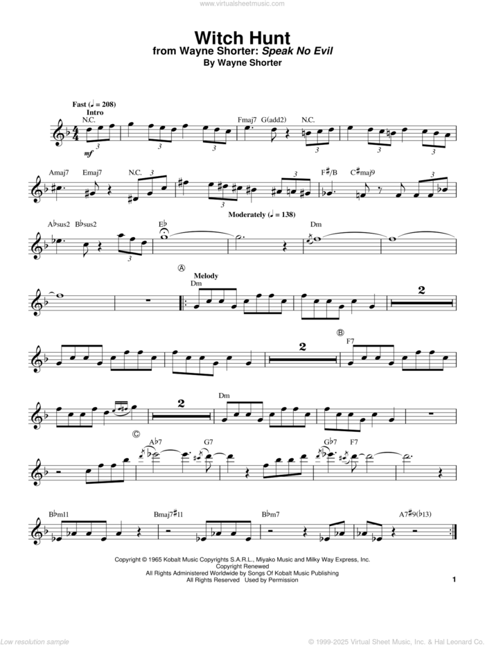 Witch Hunt sheet music for trumpet solo (transcription) by Wayne Shorter and Freddie Hubbard, intermediate trumpet (transcription)