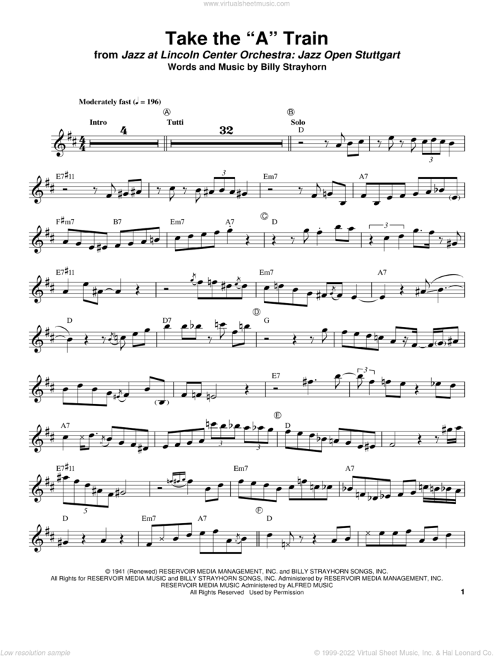 Take The 'A' Train sheet music for trumpet solo (transcription) by Ryan Kisor and Billy Strayhorn, intermediate trumpet (transcription)