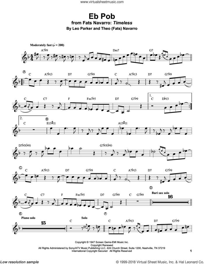 Eb Pob sheet music for trumpet solo (transcription) by Leo Parker, Fats Navarro and Theo (Fats) Navarro, intermediate trumpet (transcription)