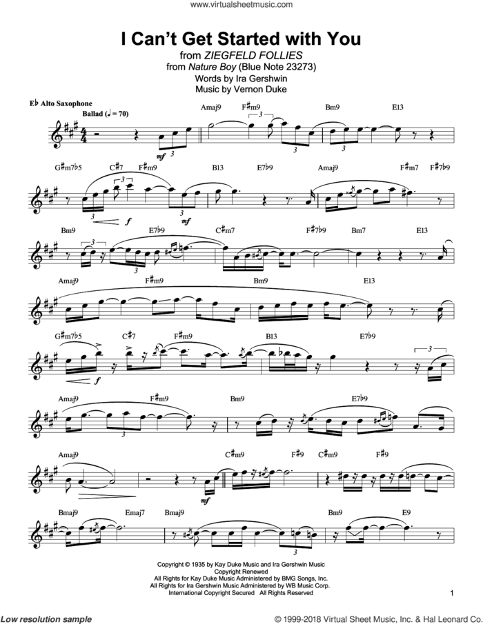 I Can't Get Started sheet music for alto saxophone (transcription) by Jackie McLean, Ira Gershwin and Vernon Duke, intermediate skill level