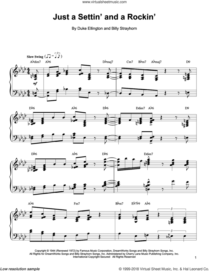 Just A Settin' And A Rockin' sheet music for piano solo (transcription) by Oscar Peterson, Billy Strayhorn, Duke Ellington and Lee Gaines, intermediate piano (transcription)
