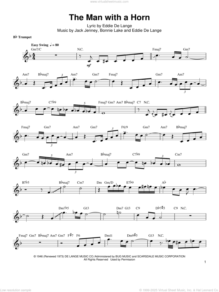 The Man With The Horn sheet music for trumpet solo (transcription) by Arturo Sandoval, Bonnie Lake, Eddie DeLange and Jack Jenney, intermediate trumpet (transcription)