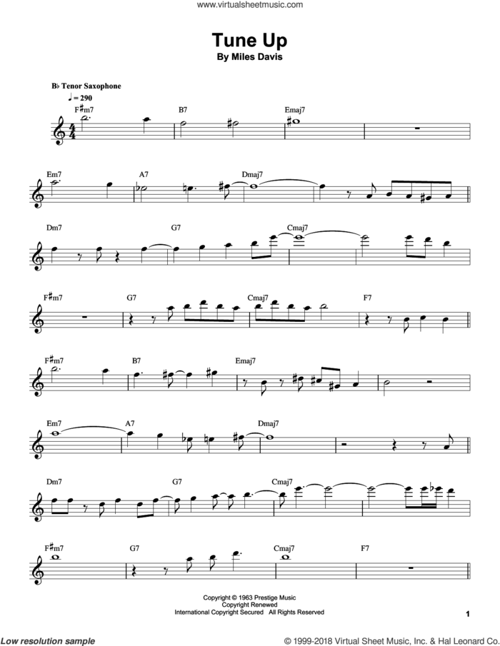 Tune Up sheet music for tenor saxophone solo (transcription) by Sonny Stitt and Miles Davis, intermediate tenor saxophone (transcription)