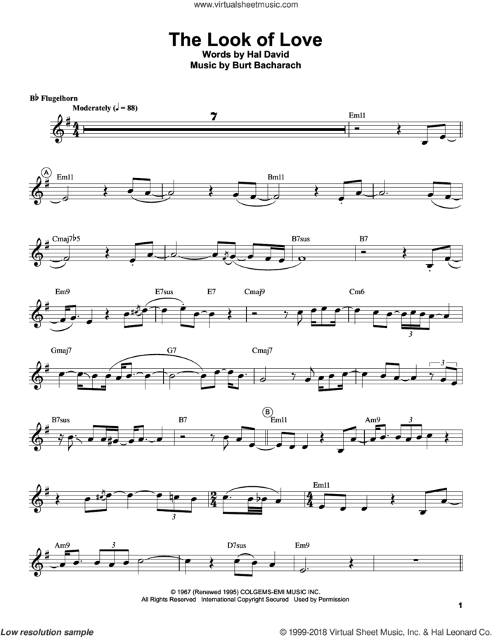The Look Of Love sheet music for trumpet solo (transcription) by Chris Botti, Burt Bacharach and Hal David, intermediate trumpet (transcription)