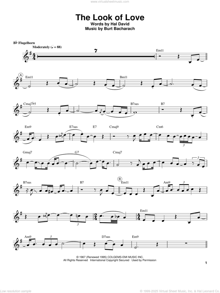 The Look Of Love sheet music for trumpet solo (transcription) by Chris Botti, Burt Bacharach and Hal David, intermediate trumpet (transcription)