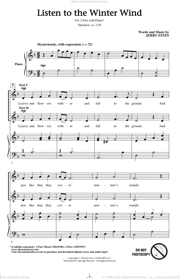 Listen To The Winter Wind sheet music for choir (2-Part) by Jerry Estes, intermediate duet