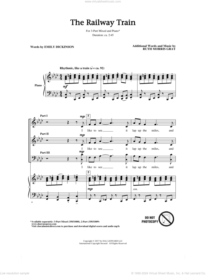 The Railway Train sheet music for choir (3-Part Mixed) by Ruth Morris Gray and Emily Dickenson, intermediate skill level