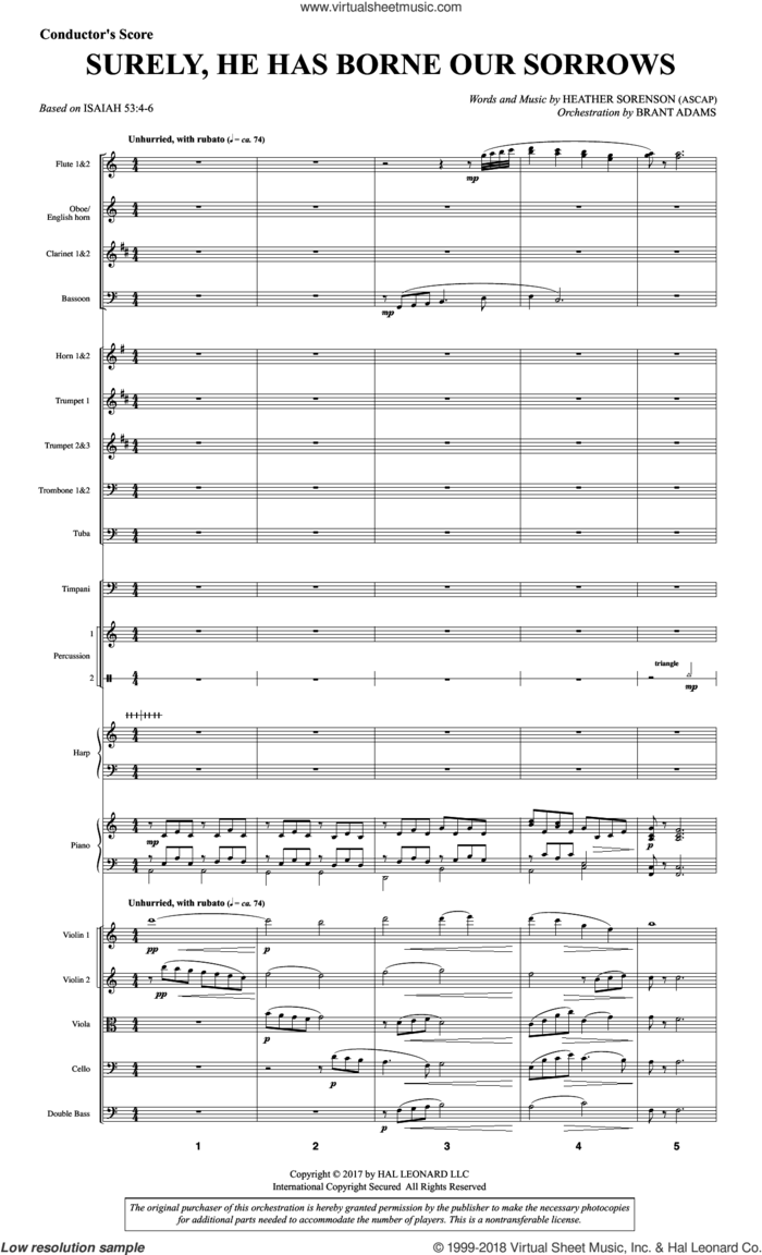 Surely, He Has Borne Our Sorrows (COMPLETE) sheet music for orchestra/band by Heather Sorenson and Isaiah 53:4-6, intermediate skill level
