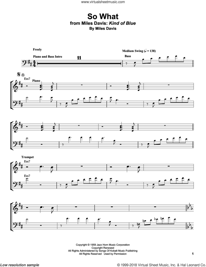 So What sheet music for trumpet solo (transcription) by Miles Davis, intermediate trumpet (transcription)