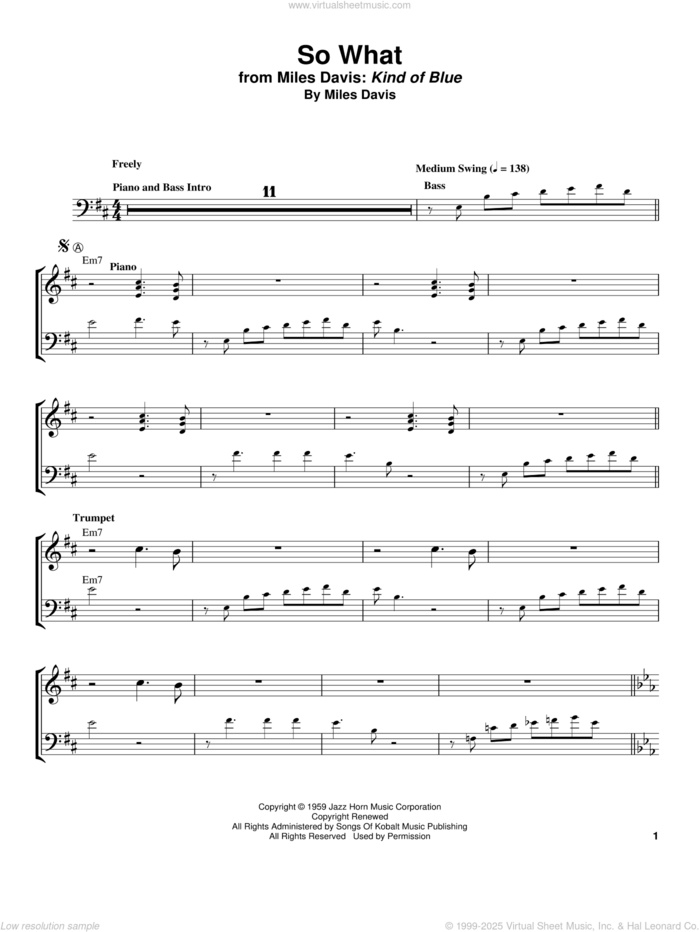 So What sheet music for trumpet solo (transcription) by Miles Davis, intermediate trumpet (transcription)