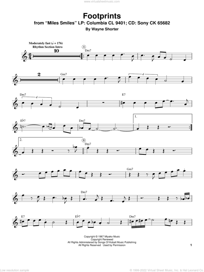 Footprints sheet music for trumpet solo (transcription) by Miles Davis and Wayne Shorter, intermediate trumpet (transcription)