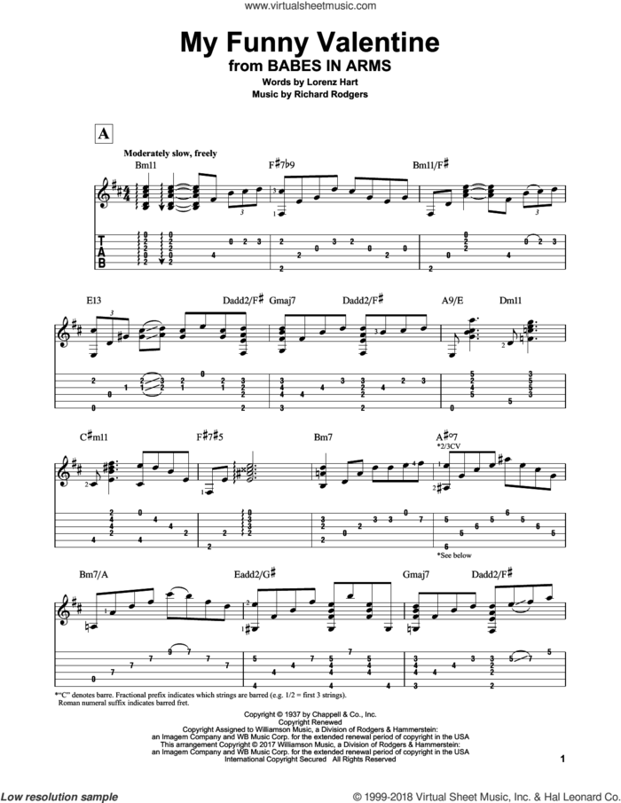 My Funny Valentine sheet music for guitar solo by Richard Rodgers, Matt Otten and Lorenz Hart, intermediate skill level