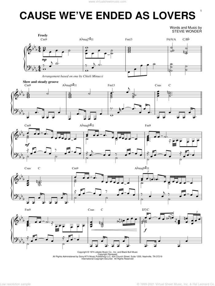 Cause We've Ended As Lovers sheet music for piano solo by Jeff Beck and Stevie Wonder, intermediate skill level