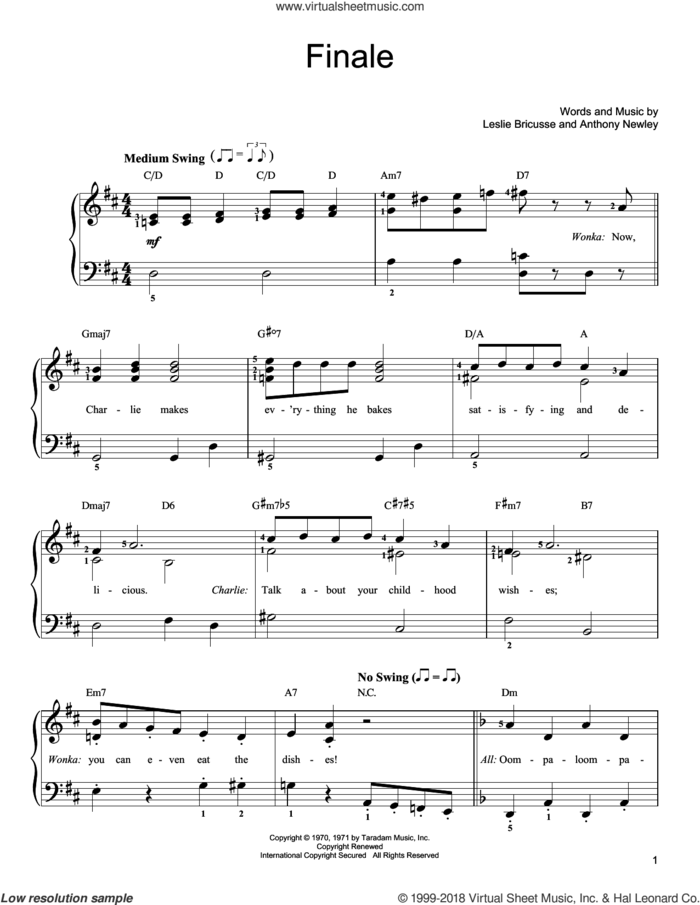 Finale sheet music for piano solo by Leslie Bricusse and Anthony Newley, easy skill level