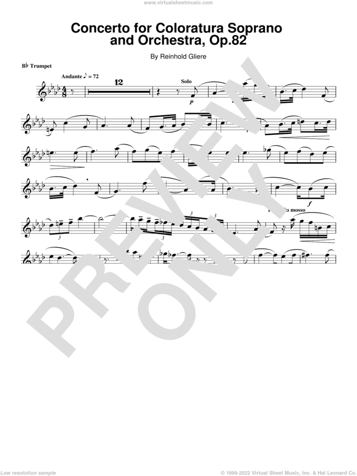 Concerto For Coloratura Soprano And Orchestra, Op. 82 sheet music for trumpet solo (transcription) by Arturo Sandoval and Reinhold Gliere and Reinhold Gliere, intermediate trumpet (transcription)