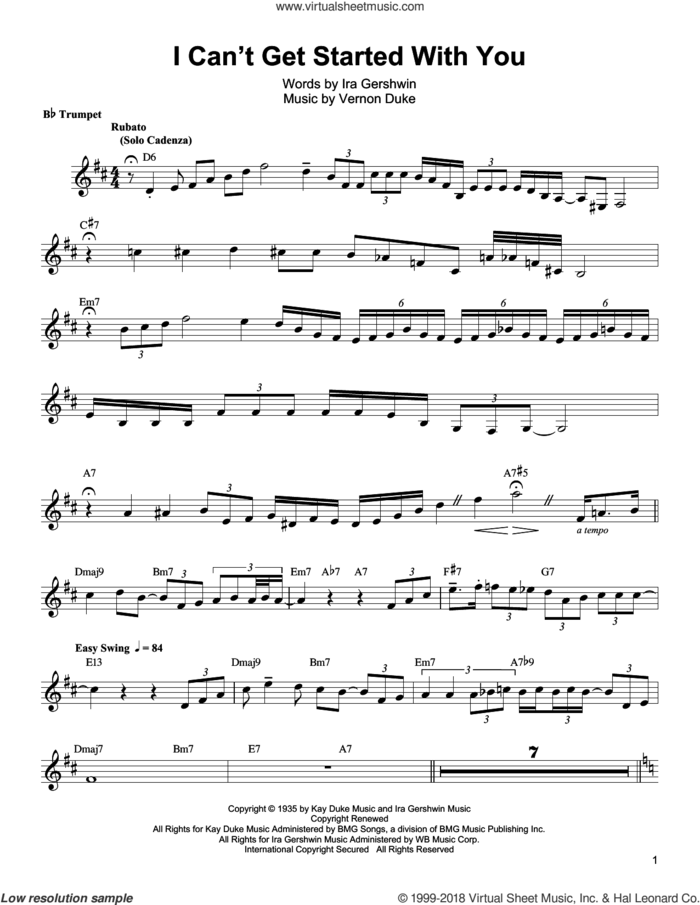 I Can't Get Started sheet music for trumpet solo (transcription) by Arturo Sandoval, Ira Gershwin and Vernon Duke, intermediate trumpet (transcription)