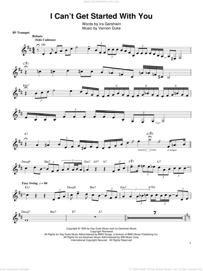 I Can't Get Started sheet music for trumpet solo (transcription) by Arturo Sandoval, Ira Gershwin and Vernon Duke, intermediate trumpet (transcription)