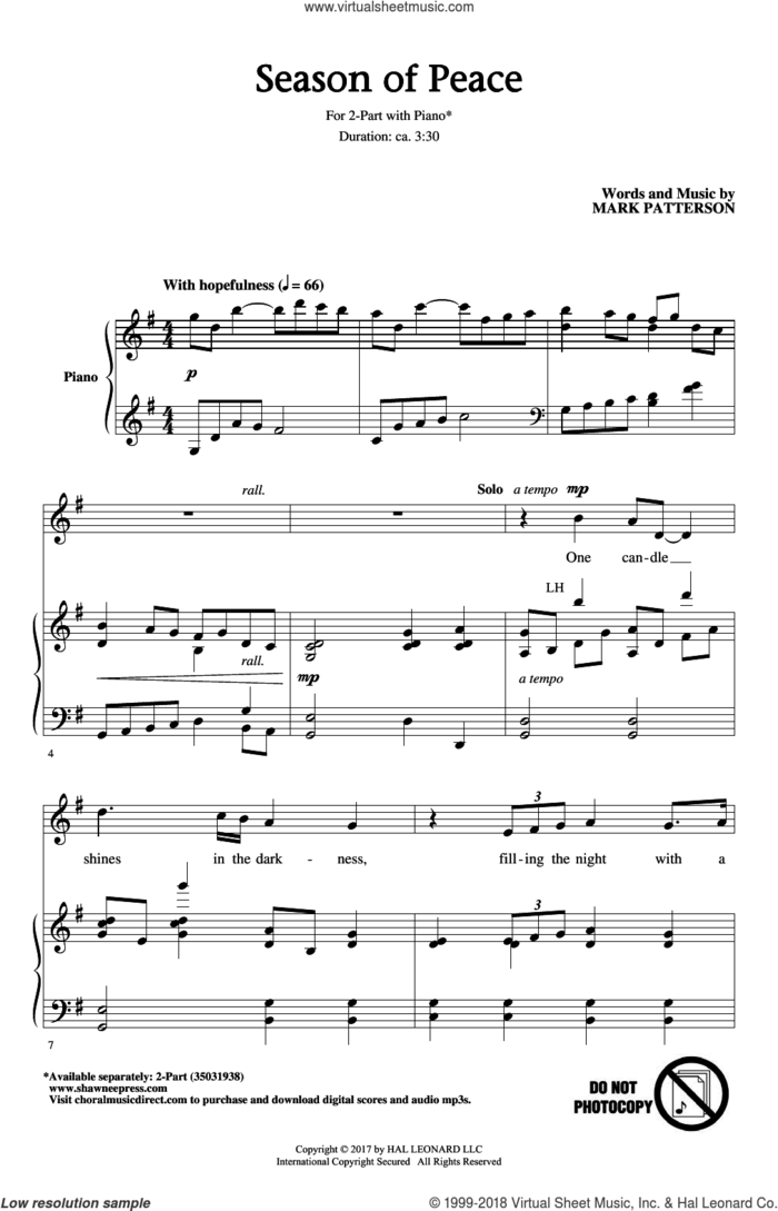 Season Of Peace sheet music for choir (2-Part) by Mark Patterson, intermediate duet