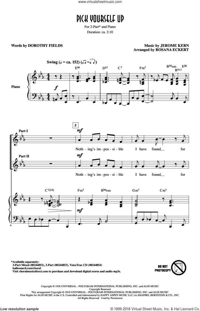Pick Yourself Up sheet music for choir (2-Part) by Jerome Kern, Rosana Eckert and Dorothy Fields, intermediate duet
