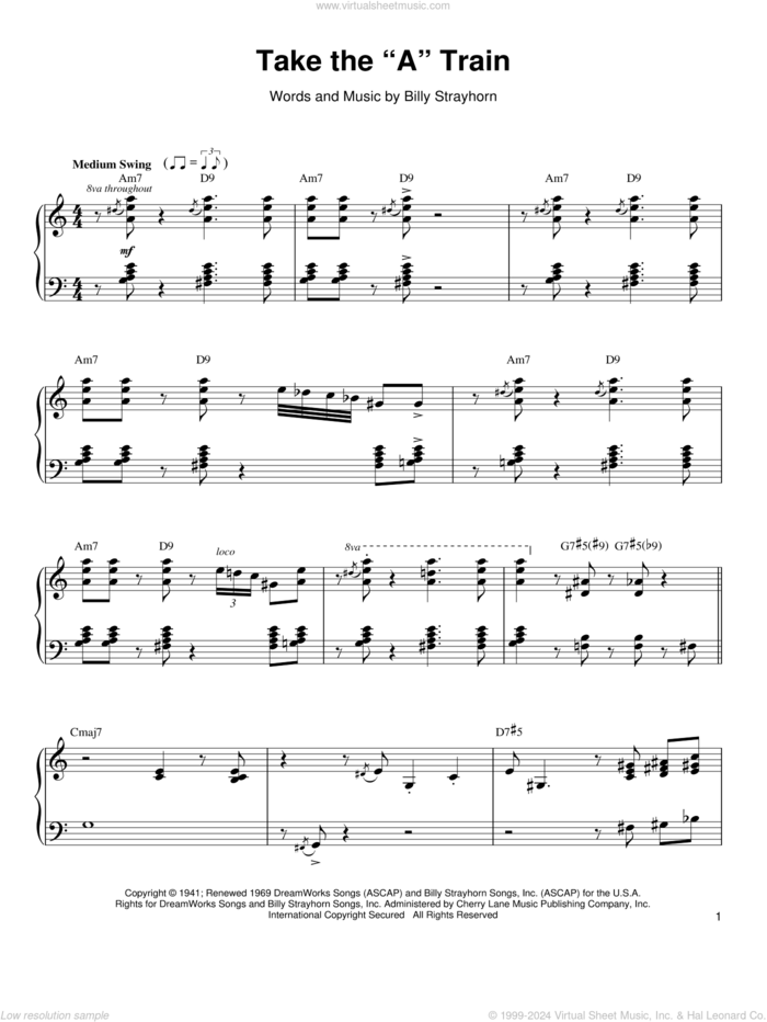 Take The 'A' Train sheet music for piano solo (transcription) by Oscar Peterson and Billy Strayhorn, intermediate piano (transcription)