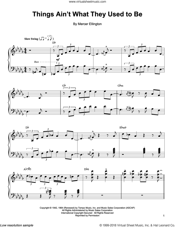 Things Ain't What They Used To Be sheet music for piano solo (transcription) by Oscar Peterson and Mercer Ellington, intermediate piano (transcription)