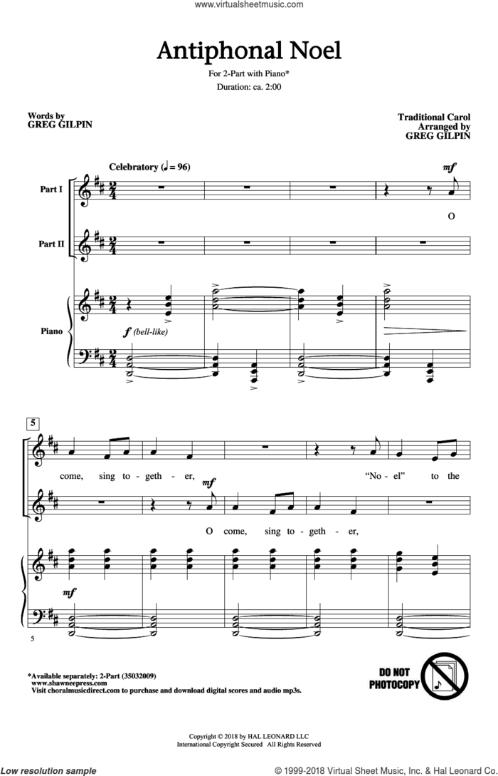 Antiphonal Noel sheet music for choir (2-Part) by Greg Gilpin and Miscellaneous, intermediate duet