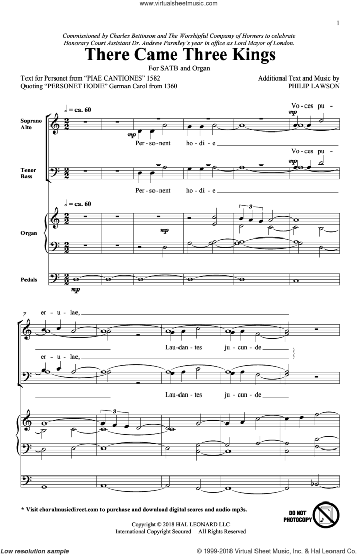There Came Three Kings sheet music for choir (SATB: soprano, alto, tenor, bass) by Piae Cantiones, Personet Hodie and Philip Lawson, intermediate skill level