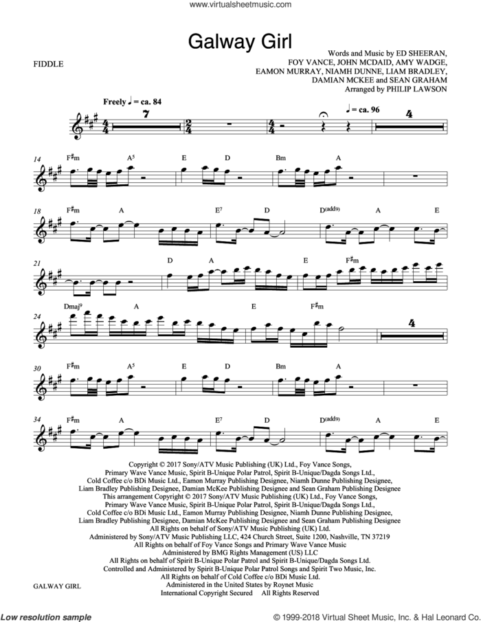 Galway Girl (complete set of parts) sheet music for orchestra/band by Ed Sheeran, Amy Wadge, Damian McKee, Eamon Murray, Foy Vance, John McDaid, Liam Bradley, Niamh Dunne, Philip Lawson and Sean Graham, intermediate skill level