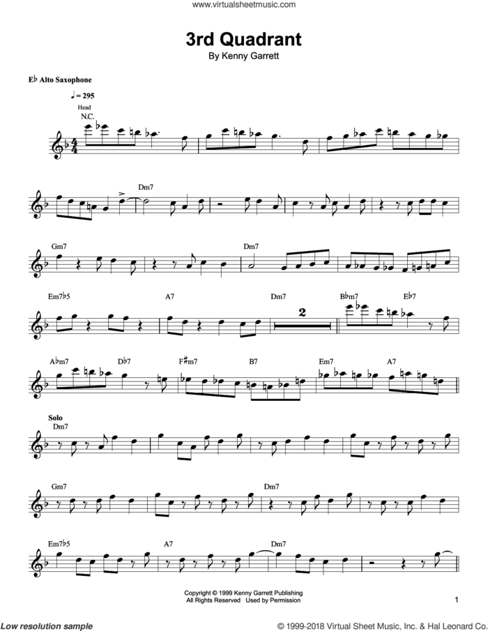 3rd Quadrant sheet music for alto saxophone (transcription) by Kenny Garrett, intermediate skill level