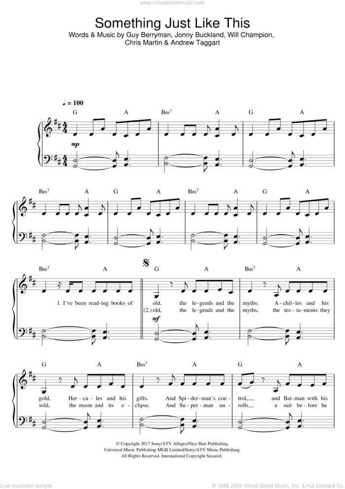 Something Just Like This (Tokyo Remix) sheet music for piano solo by Coldplay, The Chainsmokers, Andrew Taggart, Chris Martin, Guy Berryman, Jonathan Buckland and William Champion, easy skill level