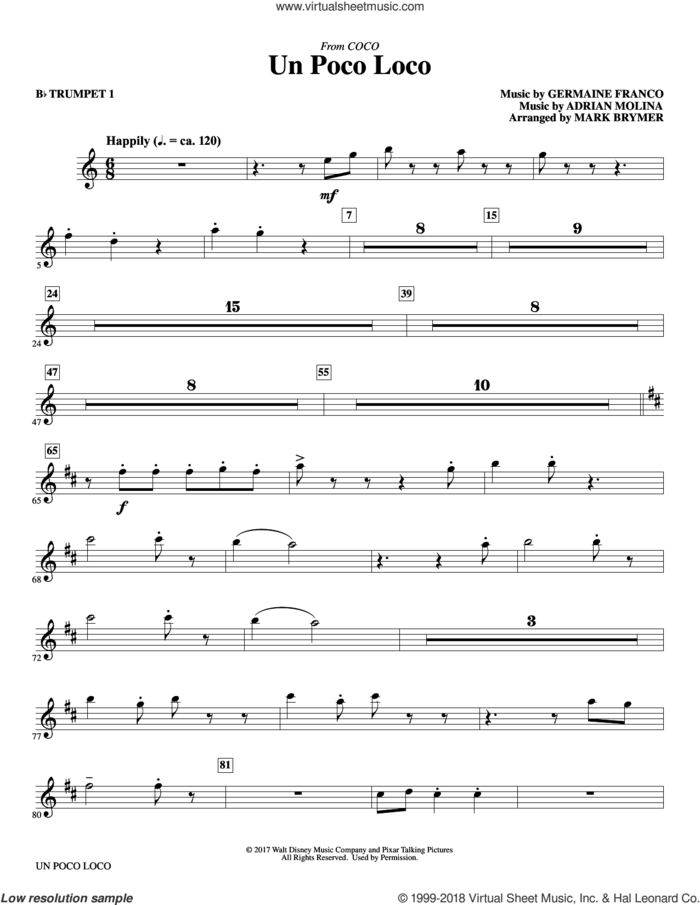 Un Poco Loco (from Coco) (arr. Mark Brymer) (complete set of parts) sheet music for orchestra/band by Mark Brymer, Adrian Molina, Germaine Franco and Germaine Franco & Adrian Molina, intermediate skill level