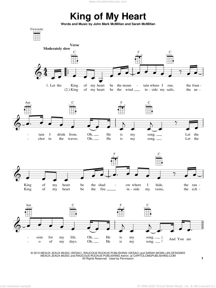 King Of My Heart sheet music for ukulele by John Mark McMillan, Bethel Music and Sarah McMillan, intermediate skill level