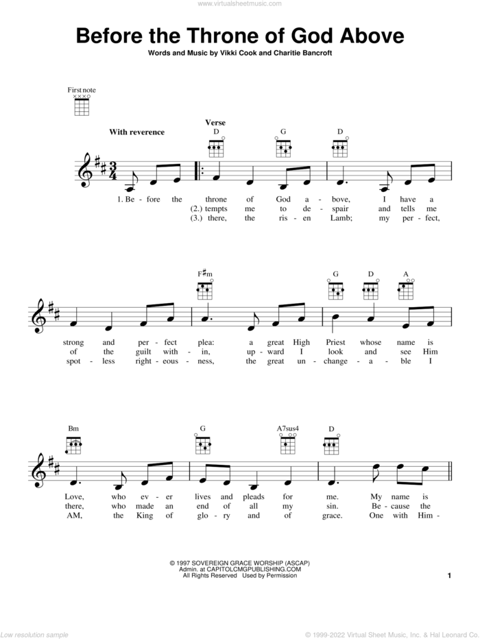 Before The Throne Of God Above sheet music for ukulele by Vikki Cook and Charitie Bancroft, intermediate skill level