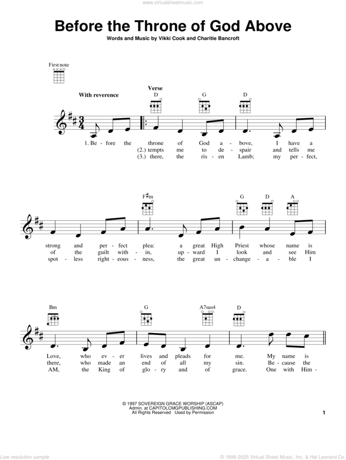 Before The Throne Of God Above sheet music for ukulele by Vikki Cook and Charitie Bancroft, intermediate skill level