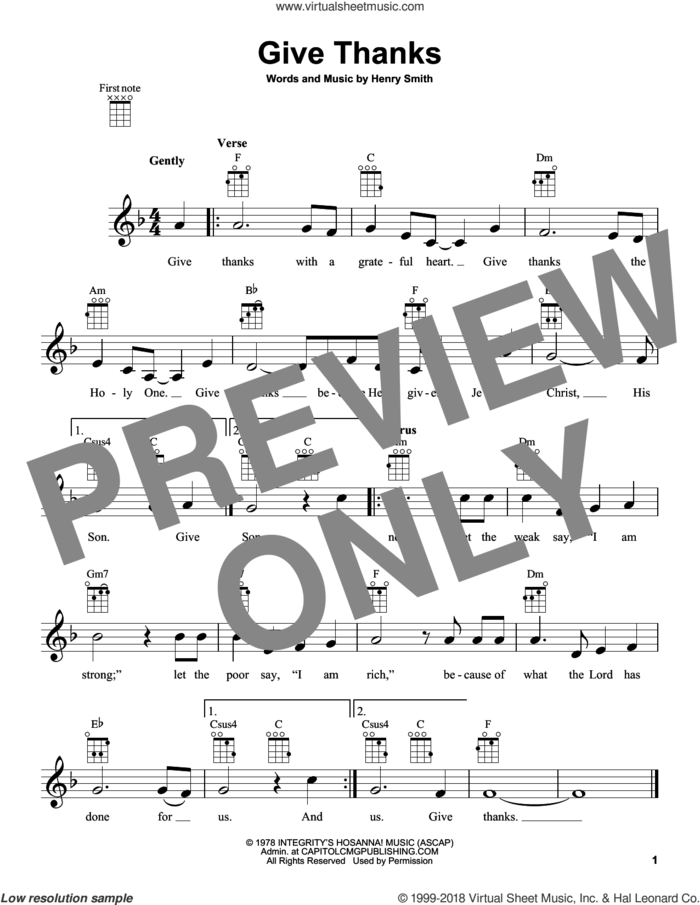 Give Thanks sheet music for ukulele by Henry Smith, intermediate skill level
