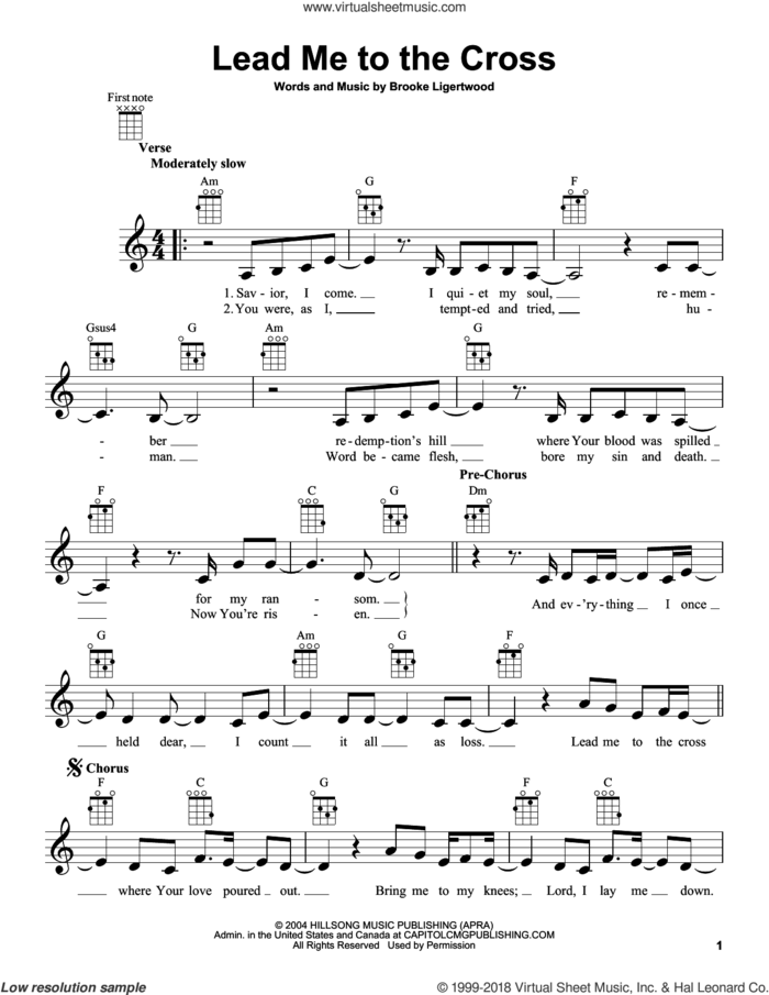 Lead Me To The Cross sheet music for ukulele by Hillsong United and Brooke Ligertwood, intermediate skill level