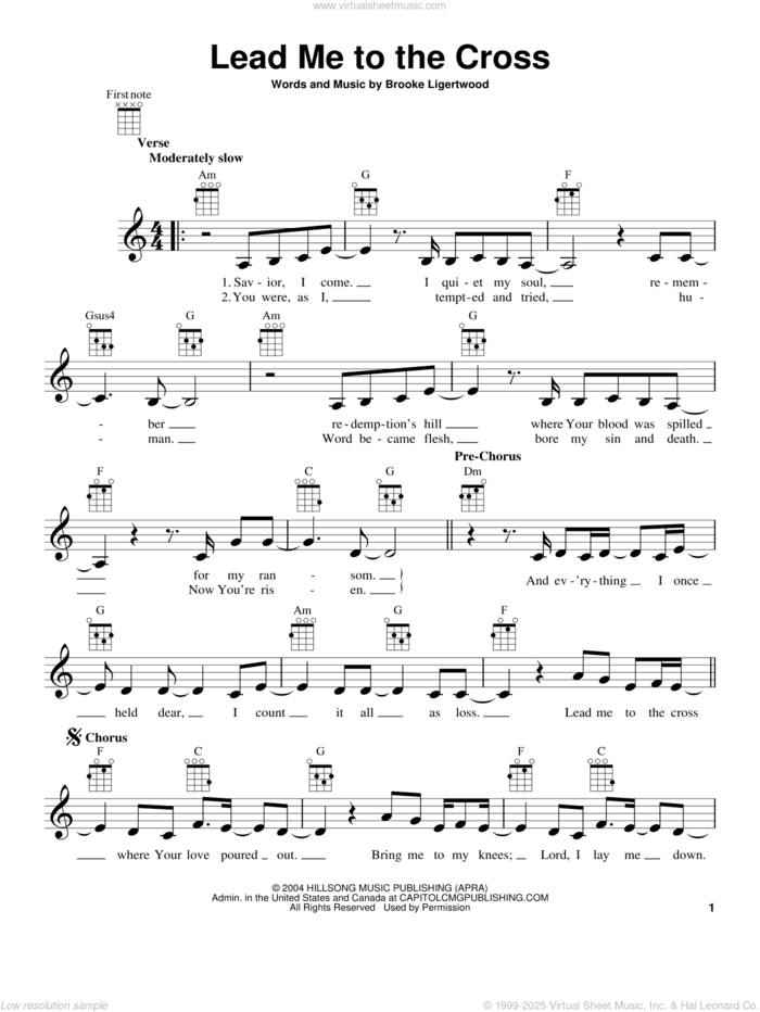 Lead Me To The Cross sheet music for ukulele by Hillsong United and Brooke Ligertwood, intermediate skill level