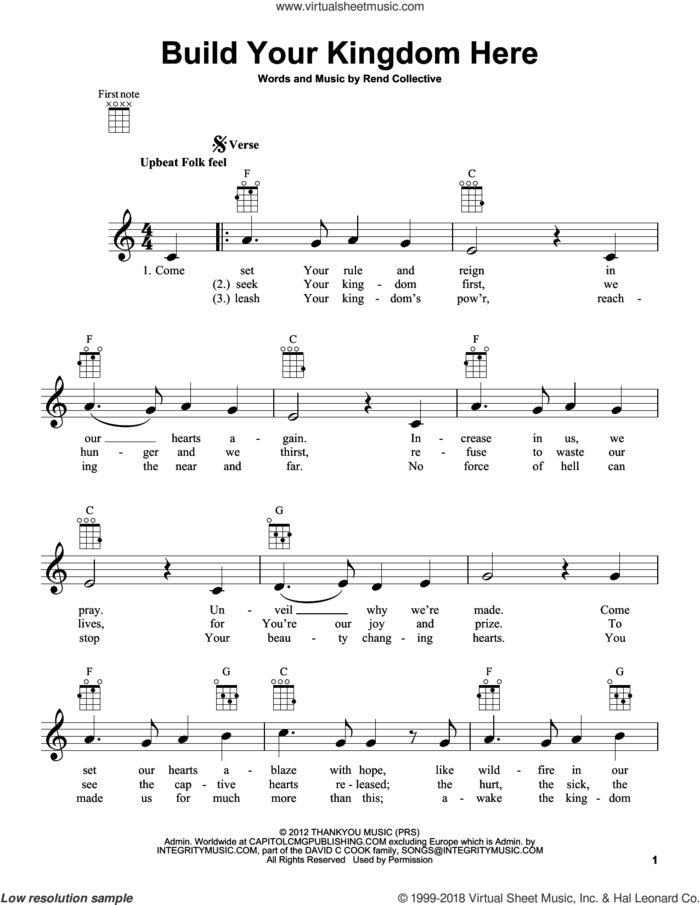 Build Your Kingdom Here sheet music for ukulele by Rend Collective, intermediate skill level