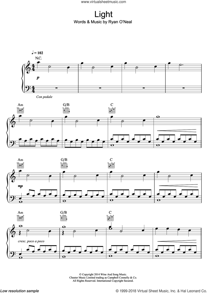 Light sheet music for voice, piano or guitar by Sleeping At Last, intermediate skill level